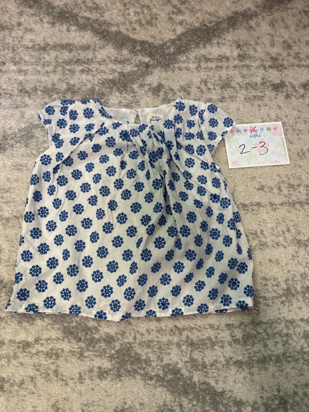 Boden White Top with Blue Floral Print girls 2/3